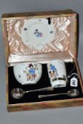 A CASED THREE PIECE ROYAL DOULTON CHINA NURSERY RHYMES L SERIES WARE TEAWARES, comprising burke