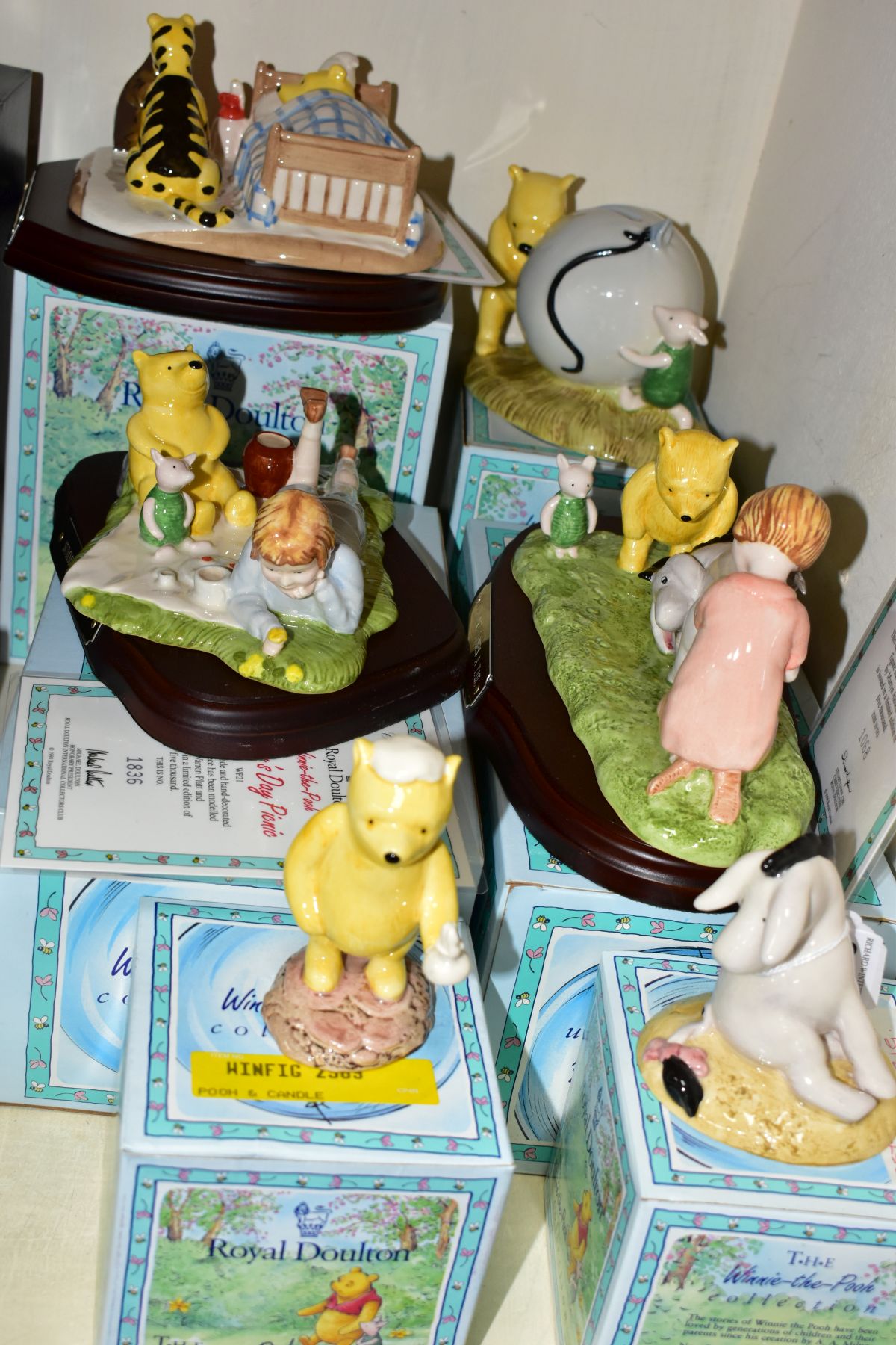SIX BOXED ROYAL DOULTON FIGURES FROM THE WINNIE THE POOH COLLECTION, comprising Eeyore's Tail WP7 (