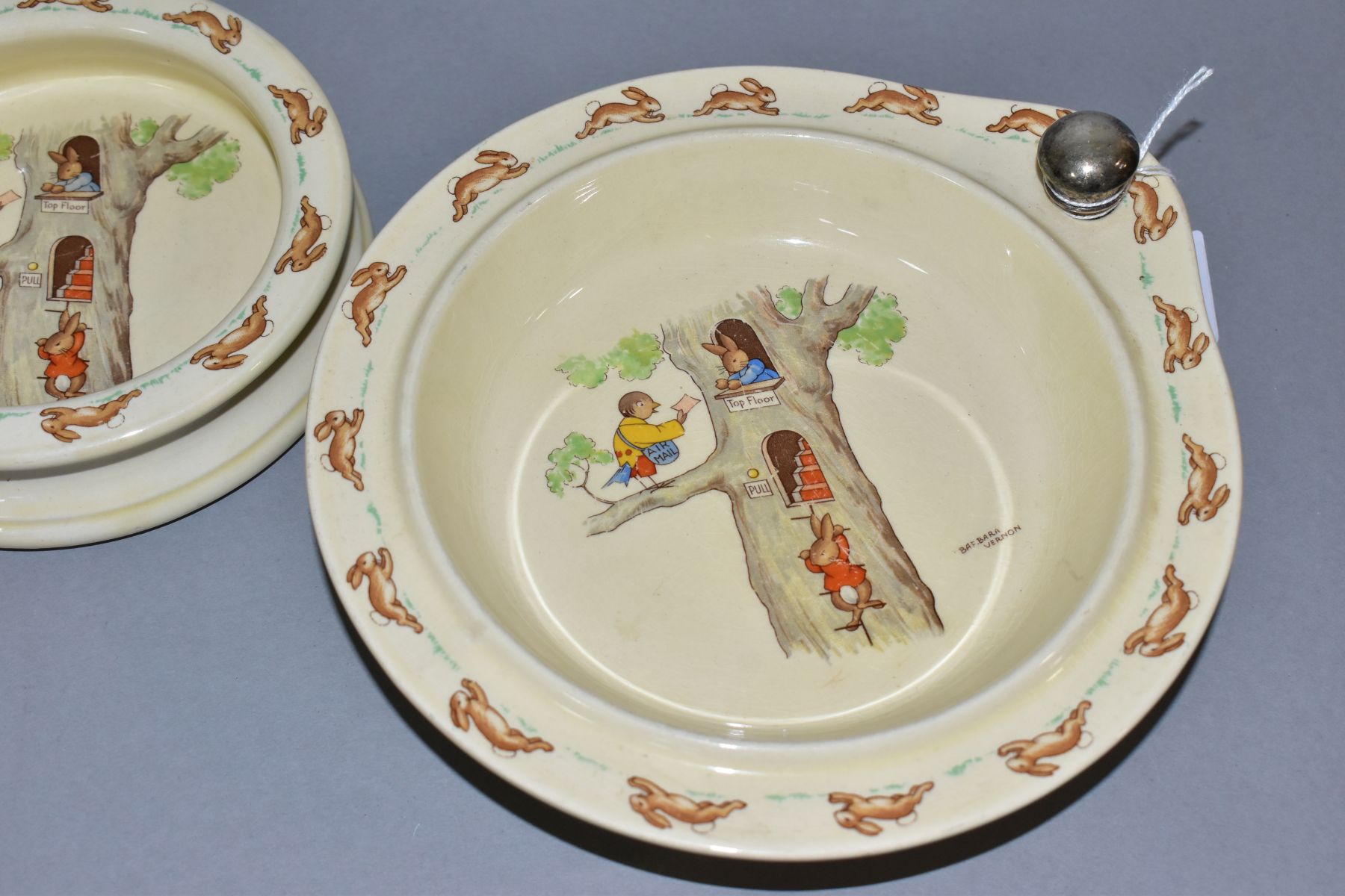 TWO PIECES OF ROYAL DOULTON BUNNYKINS EARTHENWARE TABLEWARES OF AIRMAIL DELIVERY SCENE LFa by - Image 2 of 7