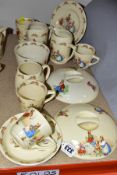 TWELVE PIECES OF ROYAL DOULTON BUNNYKINS EARTHENWARE TABLEWARES OF SCENES BY BARBARA VERNON,