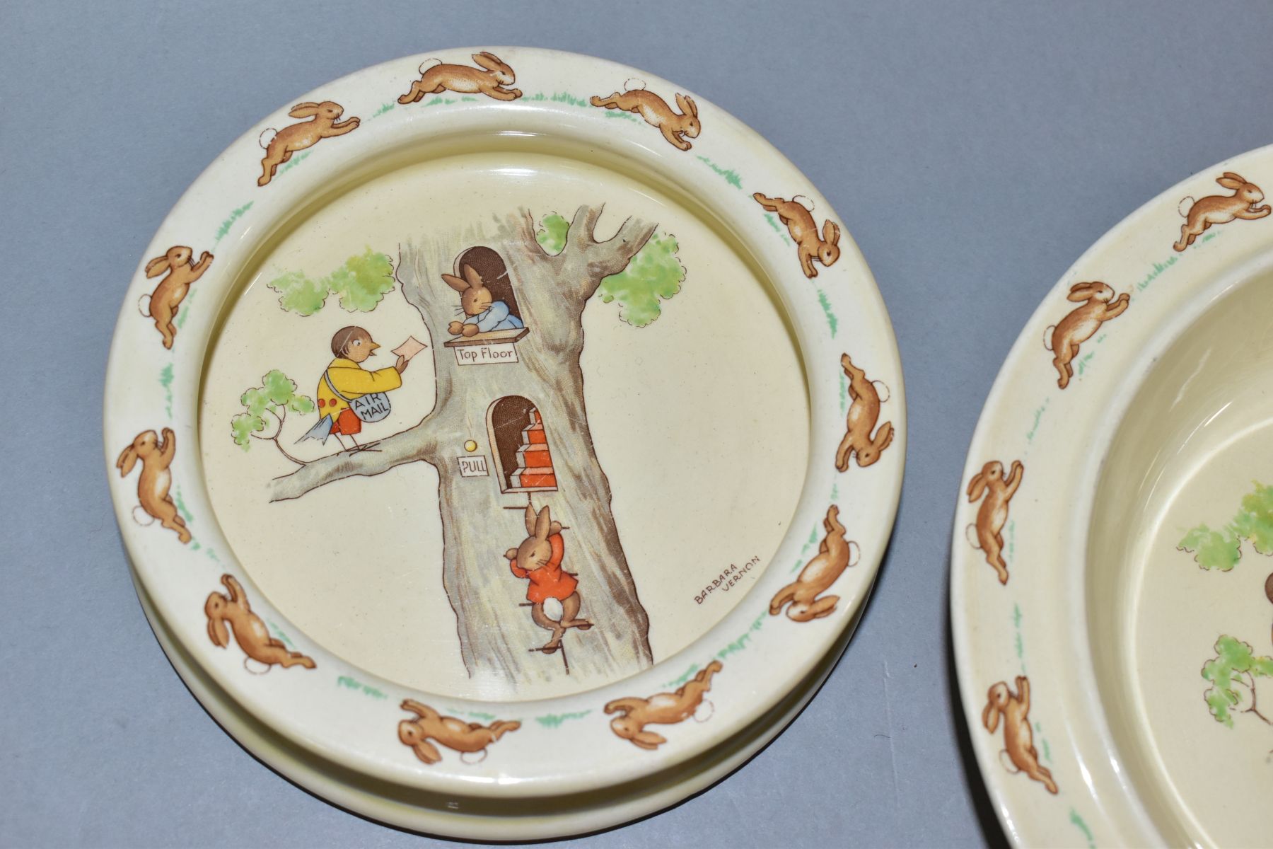 TWO PIECES OF ROYAL DOULTON BUNNYKINS EARTHENWARE TABLEWARES OF AIRMAIL DELIVERY SCENE LFa by - Image 3 of 7