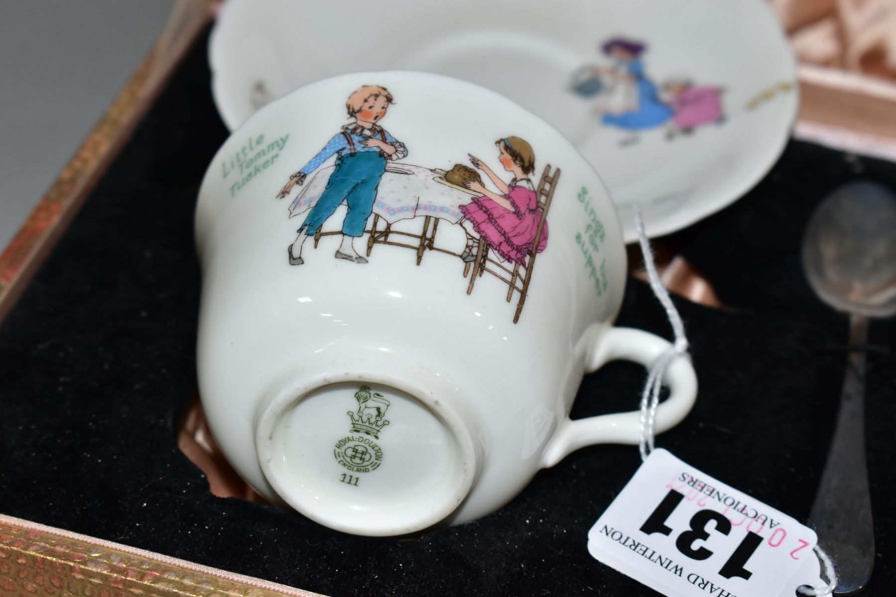 A CASED ROYAL DOULTON CHINA NURSERY RHYMES L SERIES WARE TRIO AND SILVER PLATED TEASPOON, the - Image 4 of 6