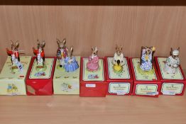 SEVEN BOXED ROYAL DOULTON BUNNYKINS FIGURES, comprising Father, Mother & Victoria DB68, two