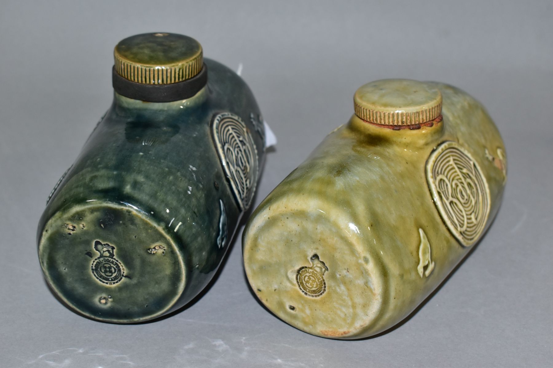 TWO ROYAL DOULTON STONEWARE 'BABY' HOT WATER BOTTLES, from nursery ware series, c.1910, both with - Image 2 of 4