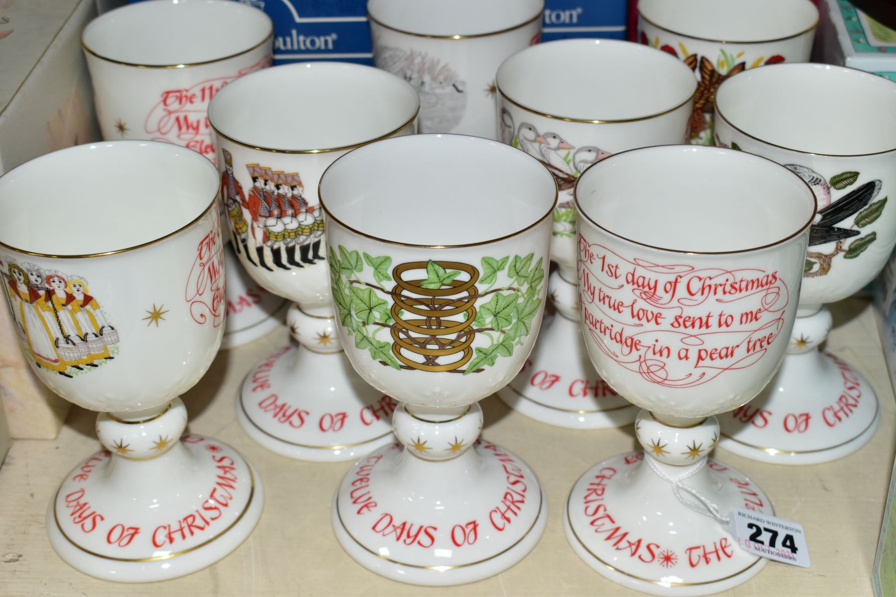 A SET OF TWELVE LIMITED EDITION ROYAL DOULTON GOBLETS, The Twelve Days of Christmas, limited to 10, - Image 2 of 6