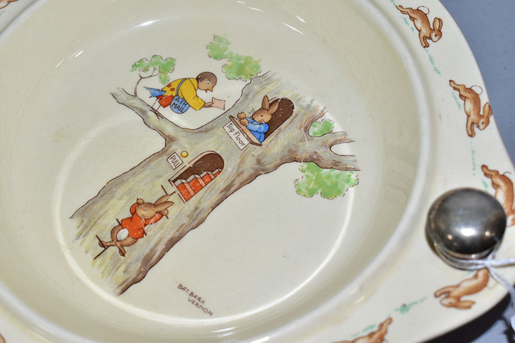TWO PIECES OF ROYAL DOULTON BUNNYKINS EARTHENWARE TABLEWARES OF AIRMAIL DELIVERY SCENE LFa by - Image 6 of 7