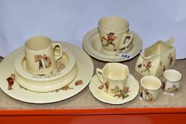 TEN PIECES OF ROYAL DOULTON EARTHENWARE NURSERY RHYMES SERIES WARE DESIGNED BY WILLIAM SAVAGE