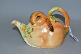 A 1930'S/40'S ROYAL DOULTON BUNNYKINS EARTHENWARE TEAPOT, D6010, designed by Charles Noke, shaped as