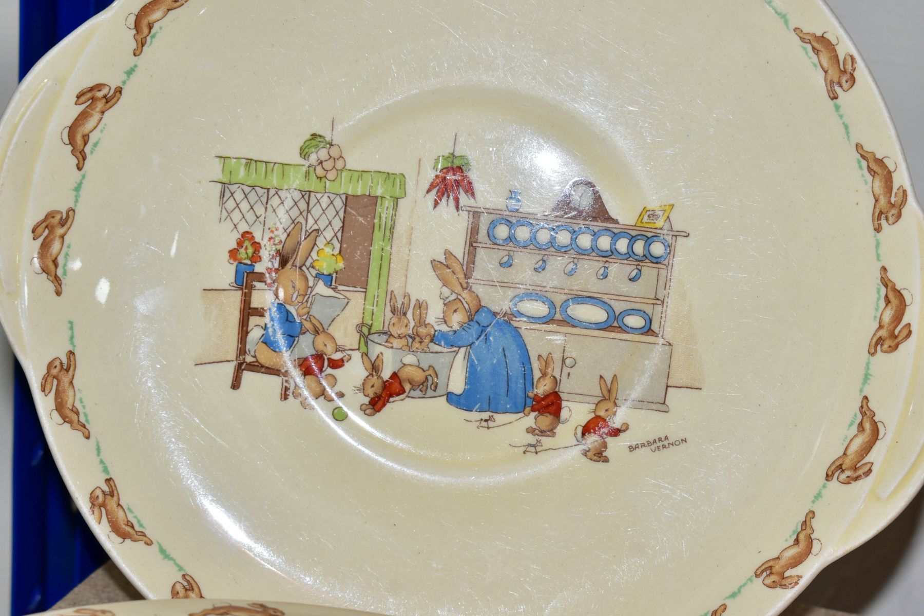 SIX PIECES OF ROYAL DOULTON BUNNYKINS EARTHENWARE TABLEWARES OF SCENES BY BARBARA VERNON AND - Image 9 of 13