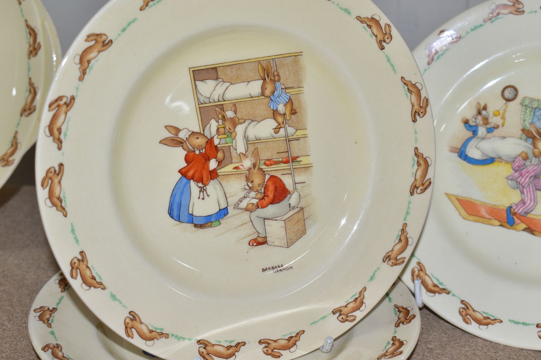 SEVEN PIECES OF ROYAL DOULTON BUNNYKINS EARTHENWARE TABLEWARES OF SCENES BY BARBARA VERNON, - Image 9 of 14