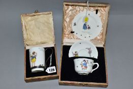 A CASED ROYAL DOULTON CHINA NURSERY RHYMES L SERIES WARE TRIO DESIGNED IN THE STYLE OF ANN ANDERSON,