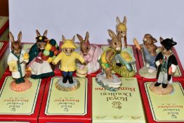 EIGHT BOXED ROYAL DOULTON BUNNYKINS FIGURES, comprising Schoolmaster DB60, Aussie Surfer DB133 (