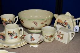 TEN PIECES OF ROYAL DOULTON EARTHENWARE NURSERY RHYMES SERIES WARE DESIGNED BY WILLIAM SAVAGE