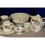 TEN PIECES OF ROYAL DOULTON EARTHENWARE NURSERY RHYMES SERIES WARE DESIGNED BY WILLIAM SAVAGE