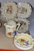 SEVEN PIECES OF ROYAL DOULTON BUNNYKINS EARTHENWARE TABLEWARES OF SCENES BY BARBARA VERNON,