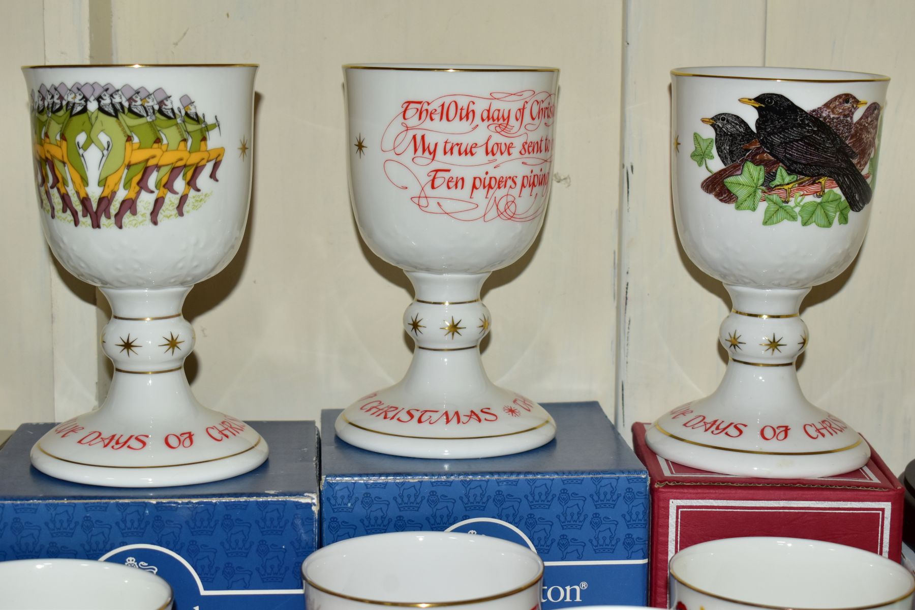 A SET OF TWELVE LIMITED EDITION ROYAL DOULTON GOBLETS, The Twelve Days of Christmas, limited to 10, - Image 3 of 6