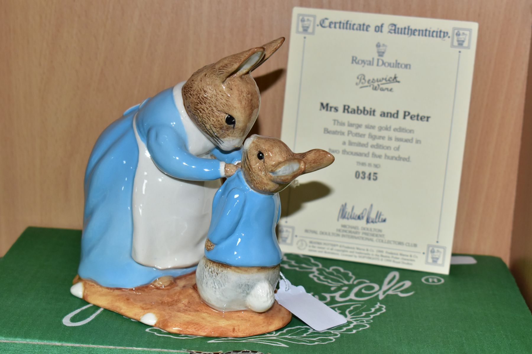A BOXED BESWICK WARE LIMITED EDITION BEATRIX POTTER FIGURE GROUP, Mrs Rabbit and Peter BP9c, no.