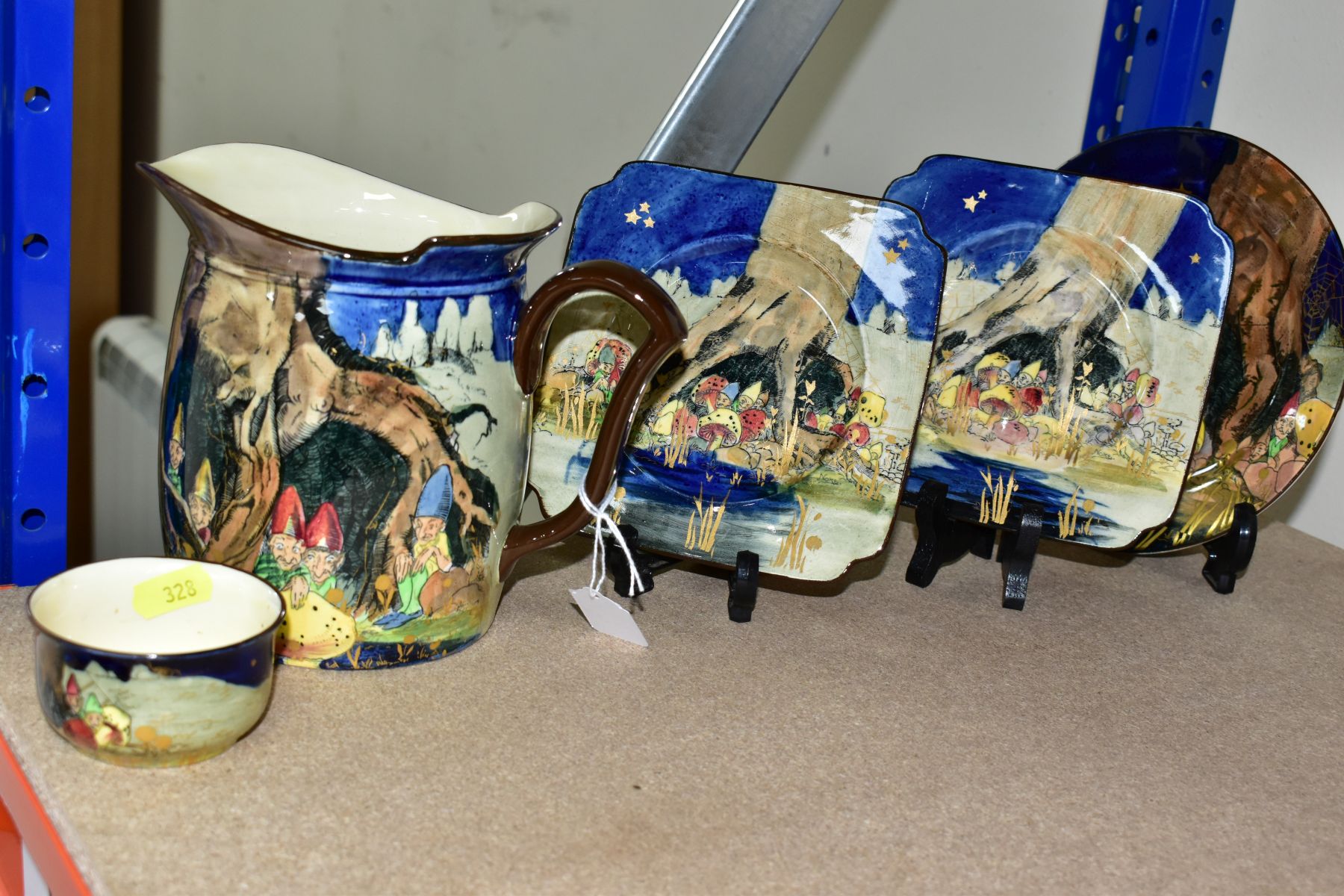 FIVE PIECES OF ROYAL DOULTON GNOMES B SERIES WARE, (also known as Munchkins designed by Charles