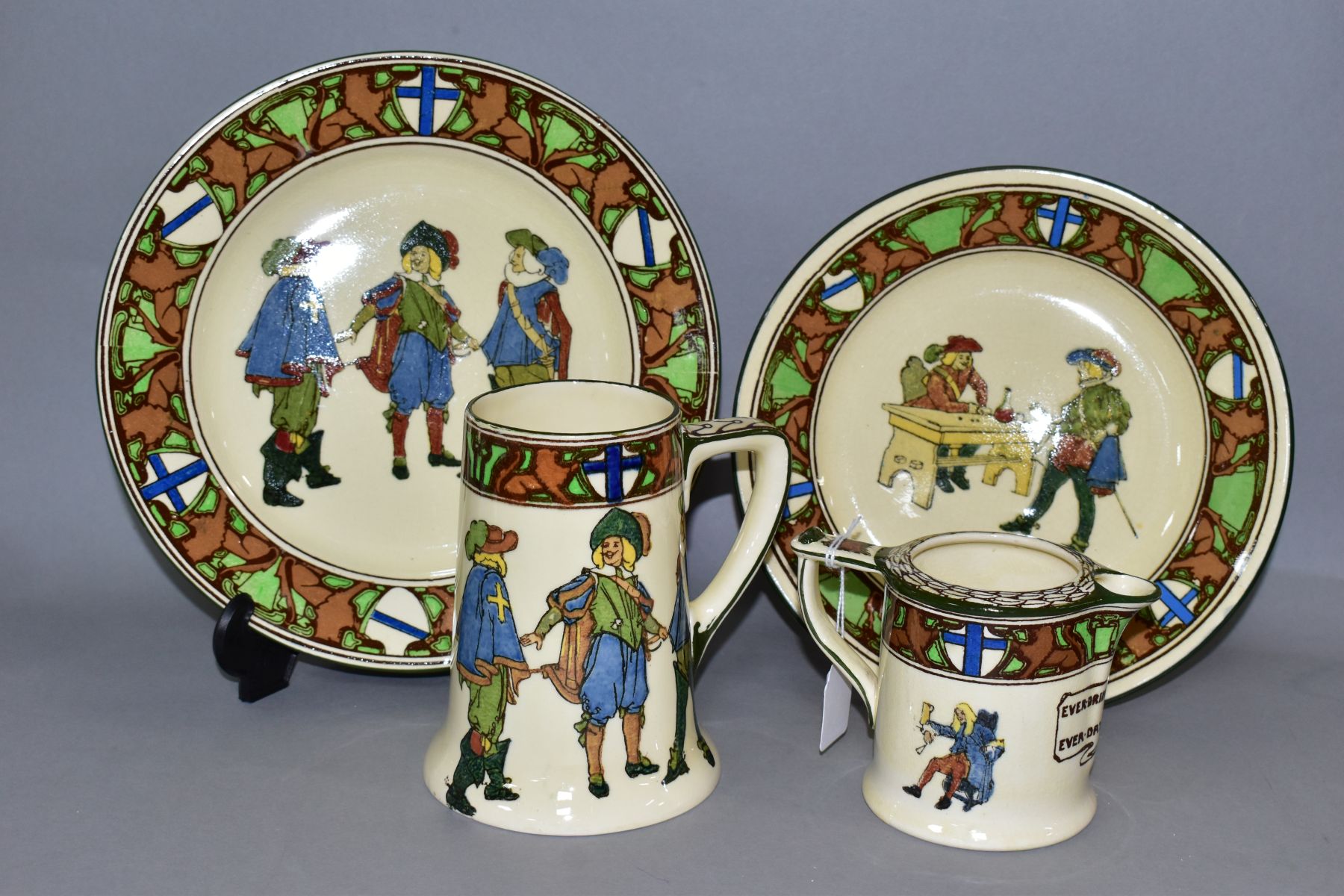 FOUR PIECES OF ROYAL DOULTON NEW CAVALIERS SERIES WARE, comprising jug 'Ever Drink Ever Dry'