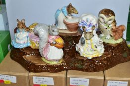 FIVE BESWICK BEATRIX POTTER FIGURES BP3a AND A BESWICK DISPLAY STAND No. 2295, comprising Anna