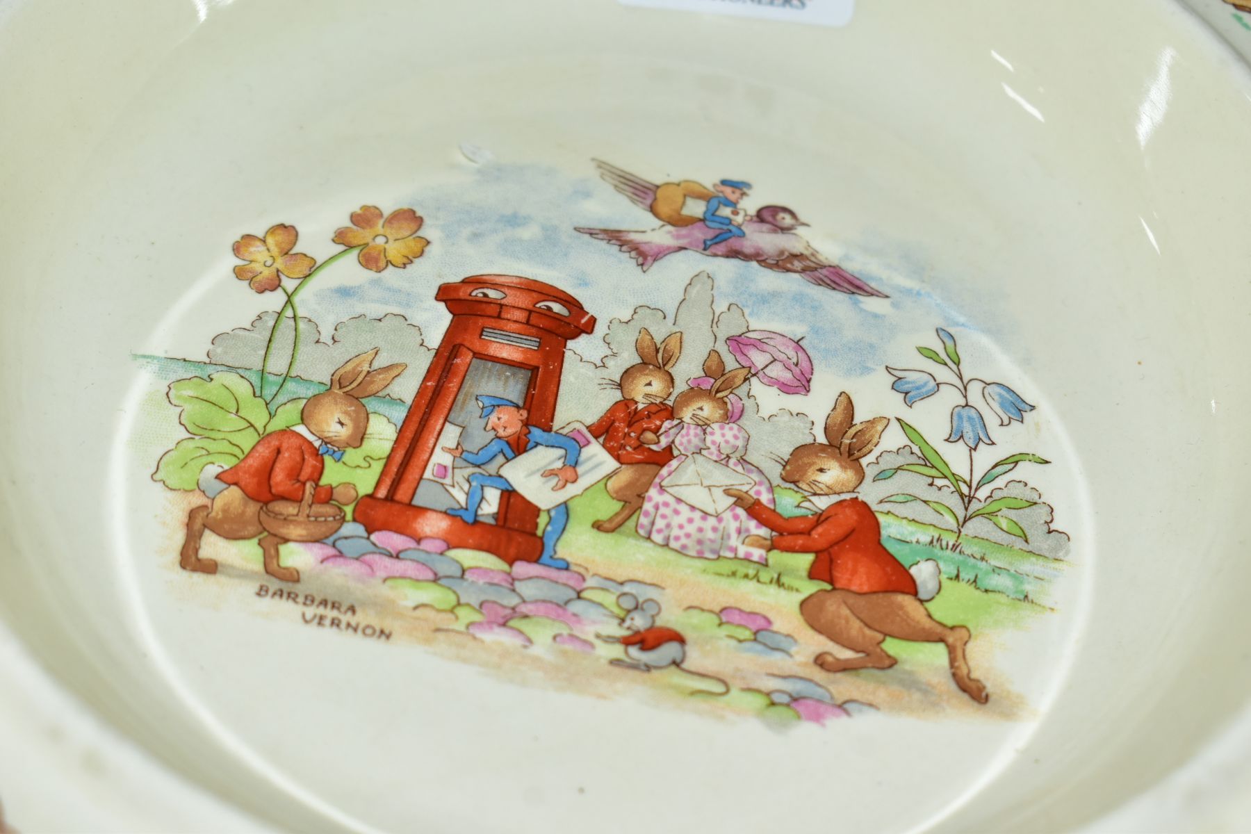 SIX PIECES OF ROYAL DOULTON BUNNYKINS EARTHENWARE TABLEWARES OF SCENES BY WALTER HAYWARD AFTER - Image 6 of 10