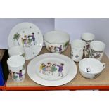 NINE PIECES OF ROYAL DOULTON CHINA NURSERY RHYMES L SERIES WARE, PRINTED WITH DESIGNS IN THE STYLE