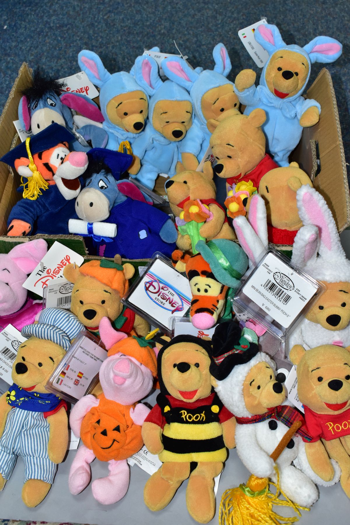 A BOX OF DISNEY BEANIE SOFT TOYS, most still with tags, characters include Winnie The Pooh,