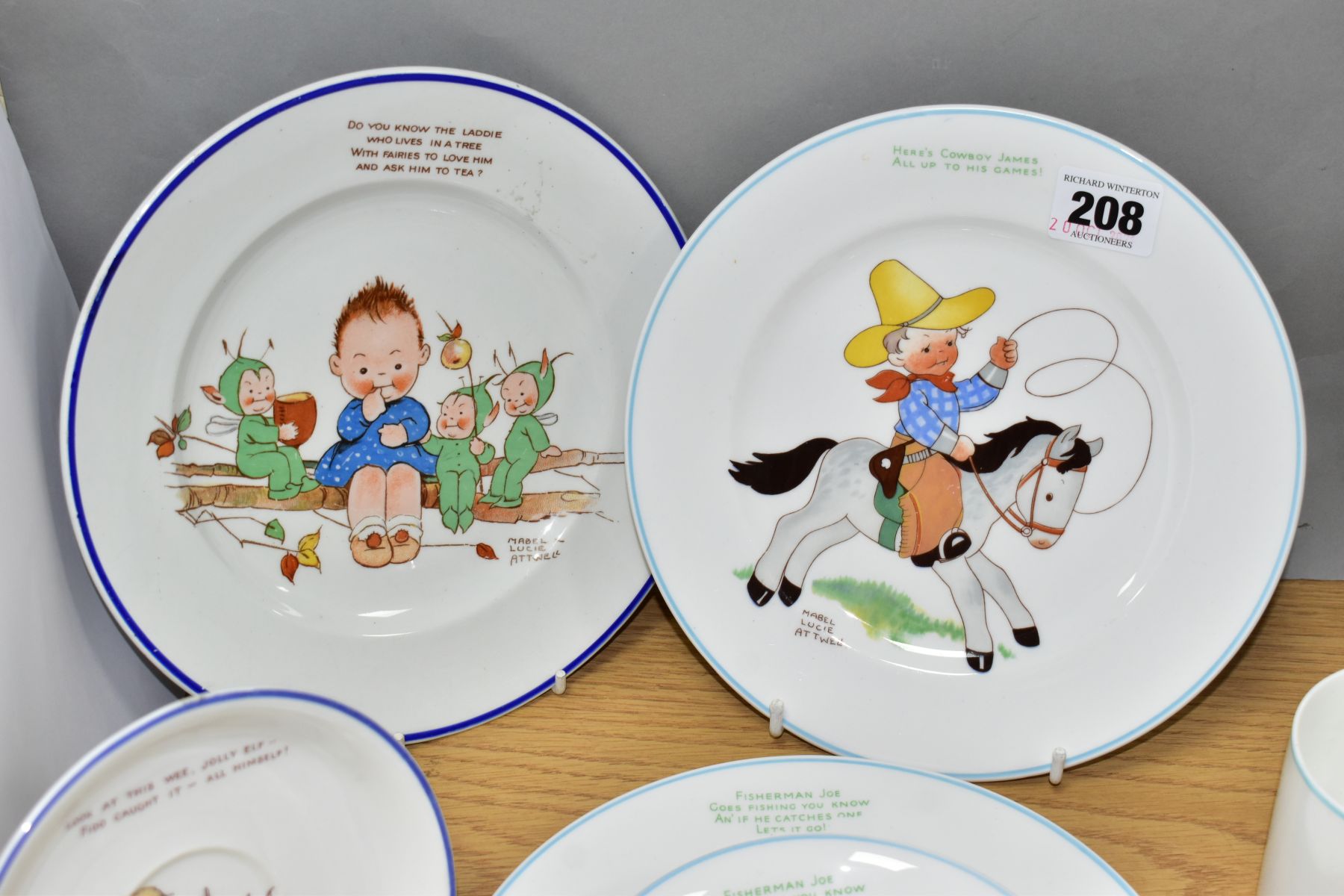 SHELLEY MABEL LUCIE ATTWELL NURSERY WARES comprising a Fisherman Joe 20cm plate and bowl, Cowboy - Image 4 of 5