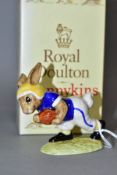 A ROYAL DOULTON TOUCHDOWN BUNNYKINS DB97, fourth variation (university of Michigan) yellow and blue,