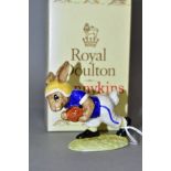 A ROYAL DOULTON TOUCHDOWN BUNNYKINS DB97, fourth variation (university of Michigan) yellow and blue,