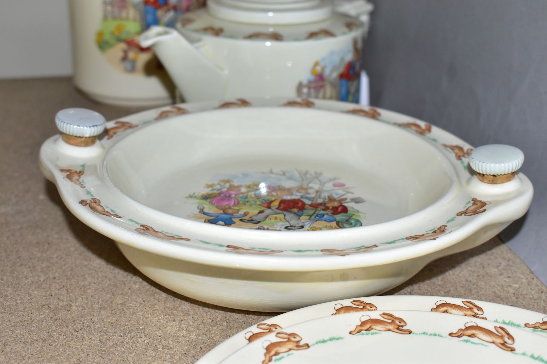 FIVE PIECES OF ROYAL DOULTON BUNNYKINS EARTHENWARE TABLEWARE, designed by Walter Hayward after - Image 10 of 10