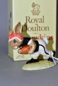 A ROYAL DOULTON TOUCHDOWN BUNNYKINS DB98, fifth variation (Cincinnati Bengals), orange and black, in