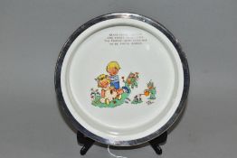 SHELLEY MABEL LUCIE ATTWELL BABY PLATE WITH RODEN STERLING BAND TO THE RIM, transfer printed