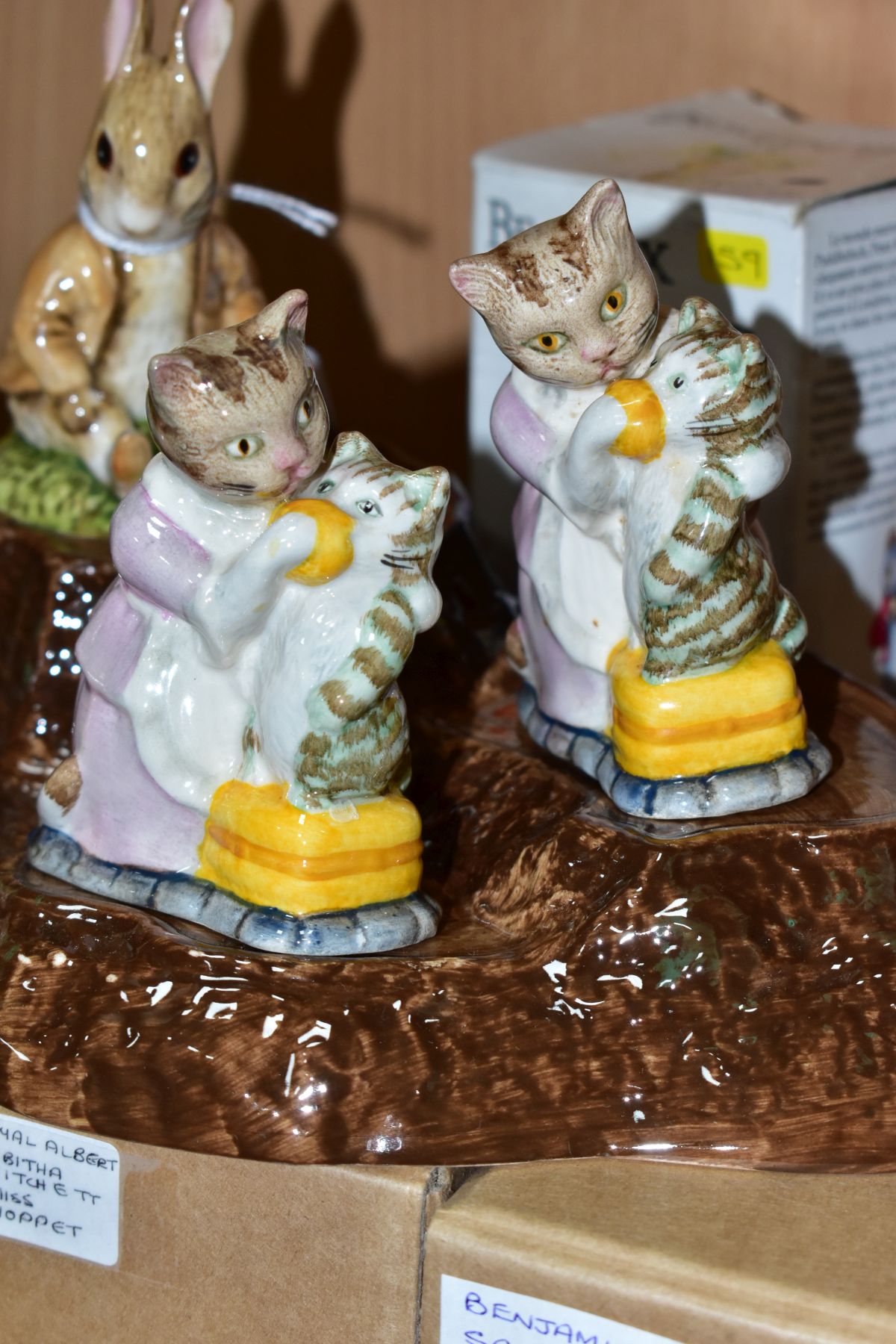 FIVE BESWICK BEATRIX POTTER FIGURES BP3C AND A BESWICK DISPLAY STAND No 2295, comprising Benjamin - Image 2 of 6