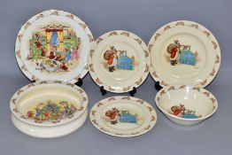 FIVE PIECES ROYAL DOULTON BUNNYKINS EARTHENWARE TABLEWARES DESIGNED BY BARBARA VERNON AND WALTER