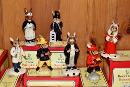 SEVEN BOXED ROYAL DOULTON BUNNYKINS FIGURES, comprising Policeman DB64, Nurse DB74, Fireman DB75,