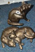 TWO FRITH SCULPTURES OF CATS, comprising Cat scratching, approximate height 21cm and a pair of