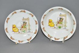 TWO PIECES OF ROYAL DOULTON BUNNYKINS WHITE BONE CHINA DESIGNED BY BARBARA VERNON, both decorated in