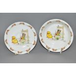 TWO PIECES OF ROYAL DOULTON BUNNYKINS WHITE BONE CHINA DESIGNED BY BARBARA VERNON, both decorated in