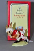 A ROYAL DOULTON TOUCHDOWN BUNNYKINS DB100, seventh variation (University of Indiana), white and red,