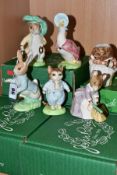 SIX BOXED BESWICK WARE BEATRIX POTTER FIGURES BP9b, comprising Benjamin Bunny, Jemima Puddleduck,