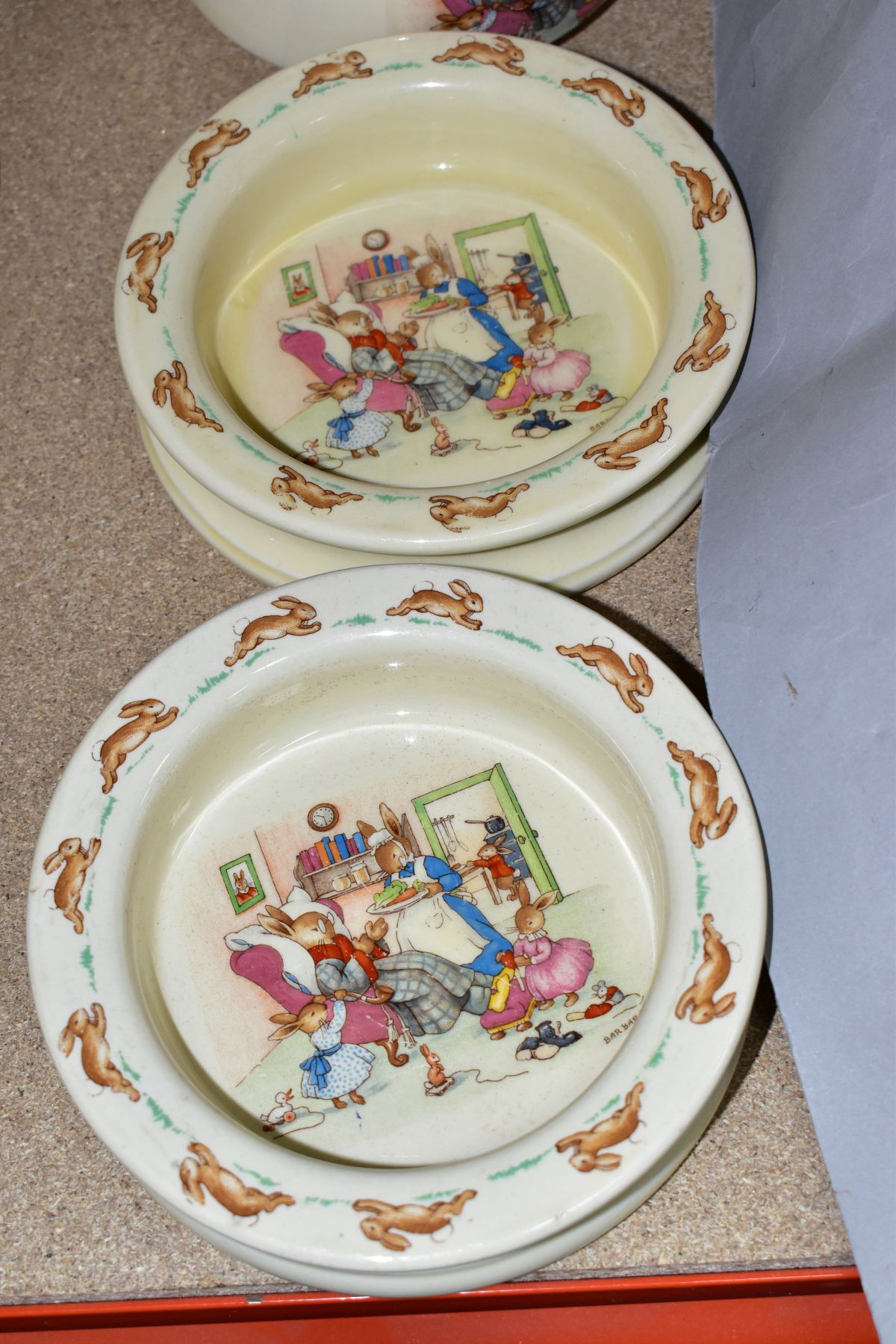 FOUR PIECES OF ROYAL DOULTON BUNNYKINS EARTHENWARE TABLEWARES CONVALESCING SCENES SF5 BY BARBARA - Image 2 of 11