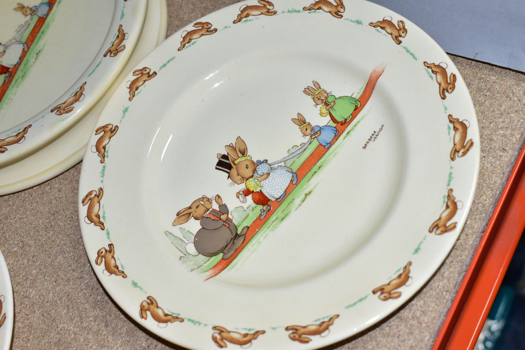 THREE PIECES OF ROYAL DOULTON BUNNYKINS EARTHENWARE TABLEWARES OF WEDDING SCENE DESIGNED BY - Image 2 of 8