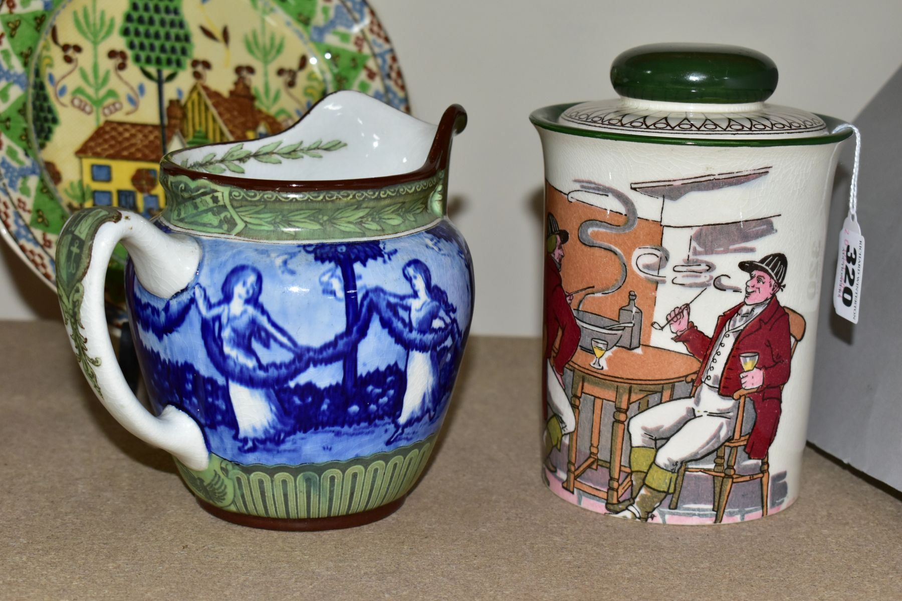 FIVE PIECES OF ROYAL DOULTON SERIES WARE, comprising a tobacco jar 'Huntsmen at the Inn' D2778, - Image 8 of 13