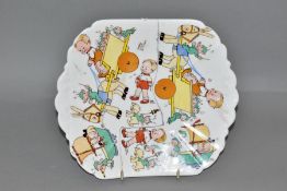 A TRIAL MABEL LUCIE ATTWELL DESIGN BREAD AND BUTTER PLATE ON AN UNMARKED SHELLEY BLANK, there are