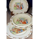 FOUR PIECES OF ROYAL DOULTON BUNNYKINS EARTHENWARE TABLEWARE DESIGNED BY BARBARA VERNON AND WALTER