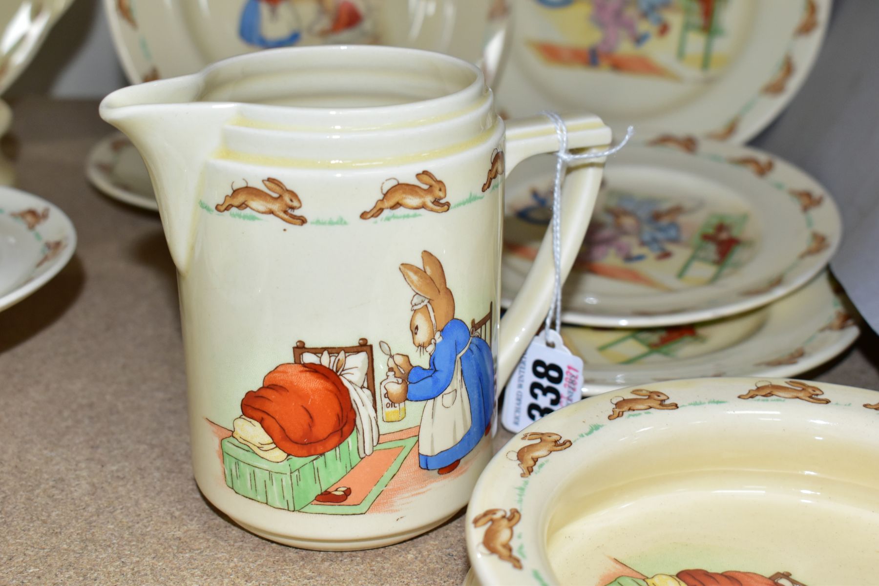 SEVEN PIECES OF ROYAL DOULTON BUNNYKINS EARTHENWARE TABLEWARES OF SCENES BY BARBARA VERNON, - Image 3 of 14