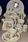 TEN PIECES OF ROYAL DOULTON EARTHENWARE NURSERY RHYMES SERIES WARE DESIGNED BY WILLIAM SAVAGE
