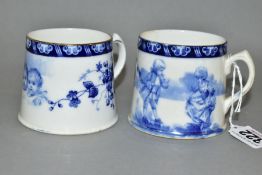 TWO ROYAL DOULTON BLUE CHILDRENS MUGS, comprising one with 18th Century girl curtseying to boy and