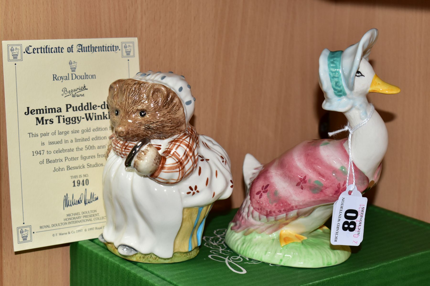 A BOXED PAIR OF BESWICK WARE LIMITED EDITION BEATRIX POTTER FIGURES, Jemima Puddle-duck and Mrs - Image 3 of 4